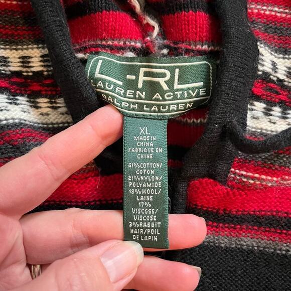 Lauren active Ralph Lauren red Aztec full zip hooded sweater X-Large - Picture 4 of 6